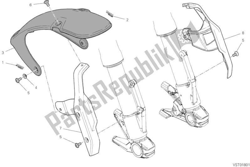All parts for the Front Mudguard of the Ducati Scrambler 1100 Special Thailand USA 2019